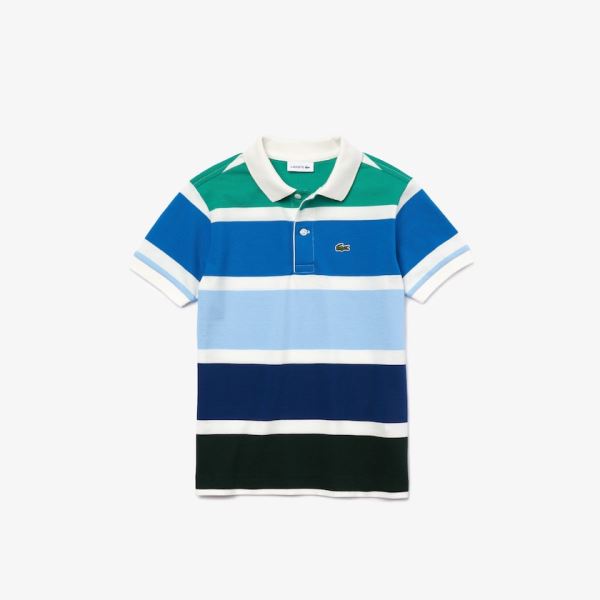 Lacoste Multicolor Striped Cotton Piqué Polo Dětské - Polo Bílé / Blankyt / Zelene | CZ-oRjL6G